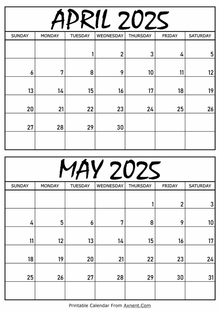 April and May 2025 Calendar