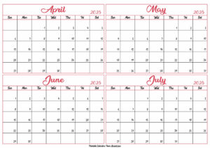 April to July Calendar 2025