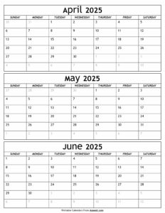 April to June 2025 Calendar