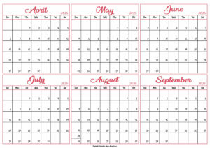 April to September Calendar 2025