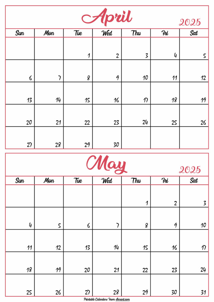Calendar 2025 April May