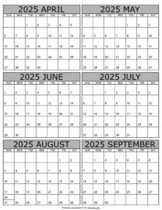 Calendar 2025 April to September