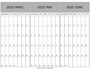 Calendar April May June 2025