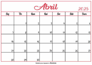 Calendário Abril 2025