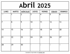 Calendario Abril 2025