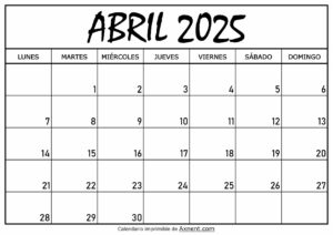 Calendario Abril 2025 Para Imprimir