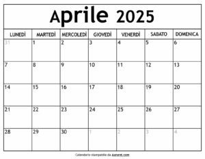 Calendario Aprile 2025