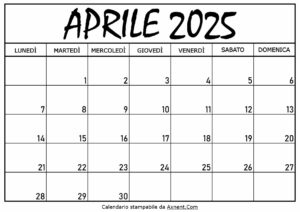 Calendario Aprile 2025 da Stampare