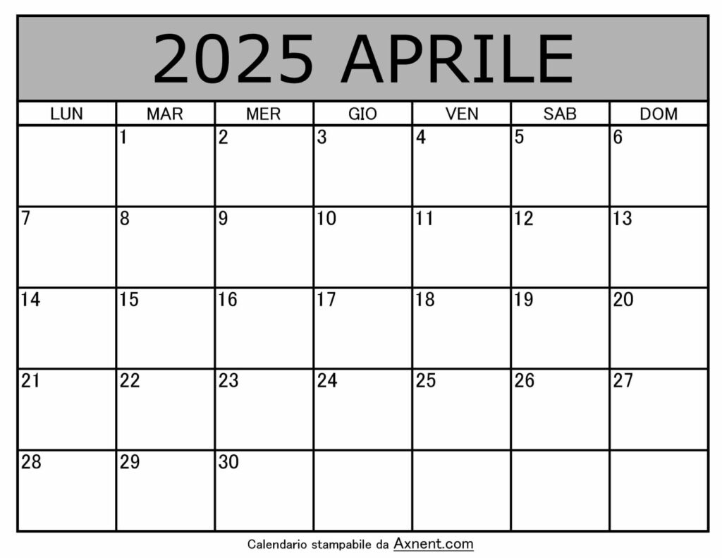 Calendario Mensile di Aprile 2025