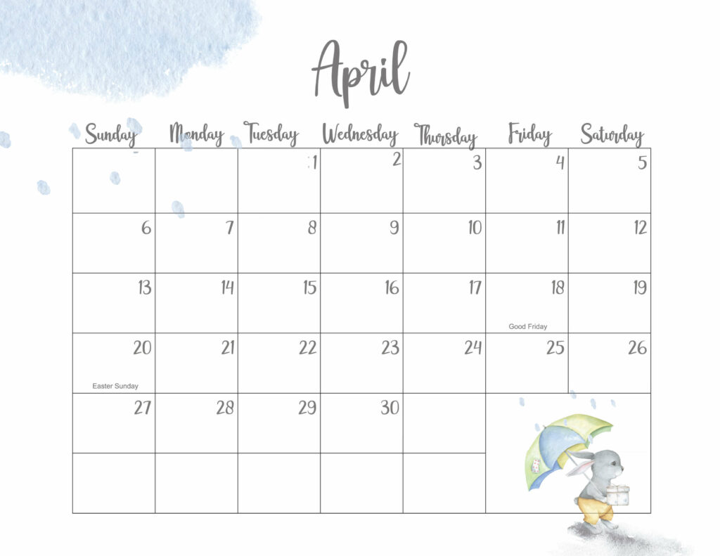 Cute April Calendar 2025