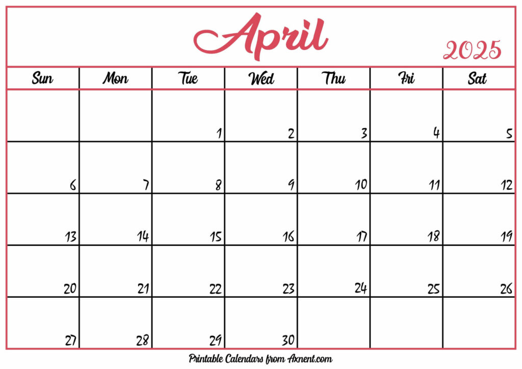 Free April Calendar 2025