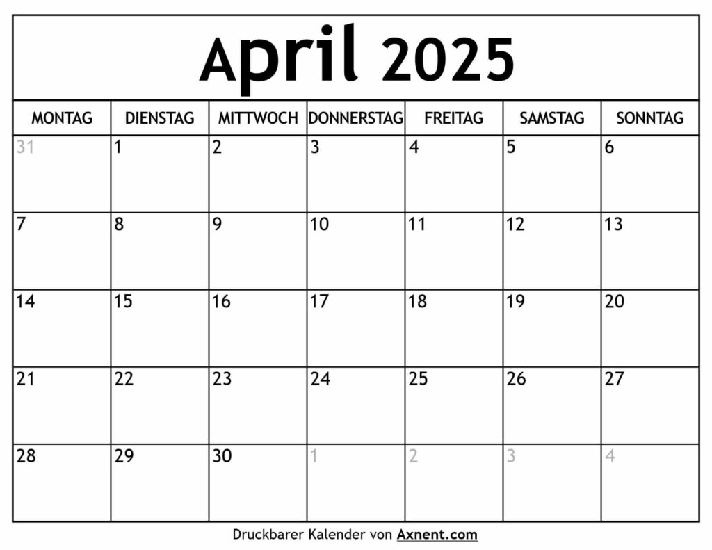 Kalender April 2025