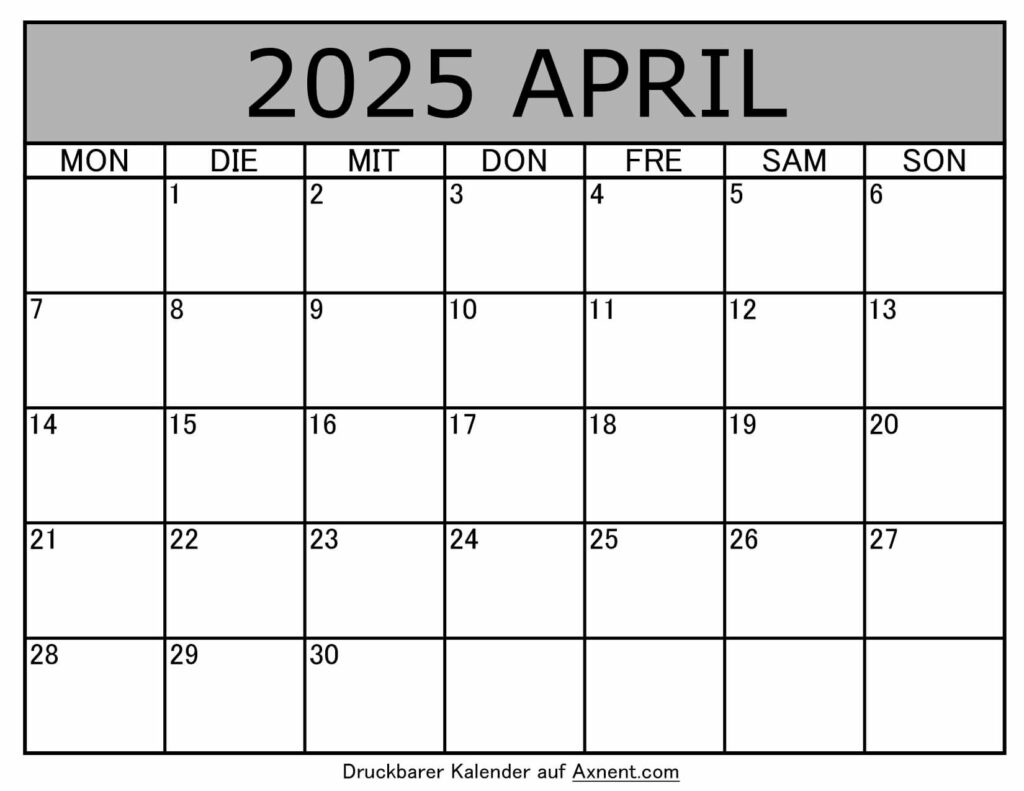 Kalender April 2025 zum Ausdrucken