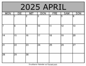 Kalender April 2025 zum Ausdrucken