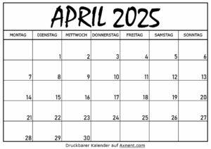 Kalender für April 2025