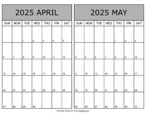 Printable April May 2025 Calendar