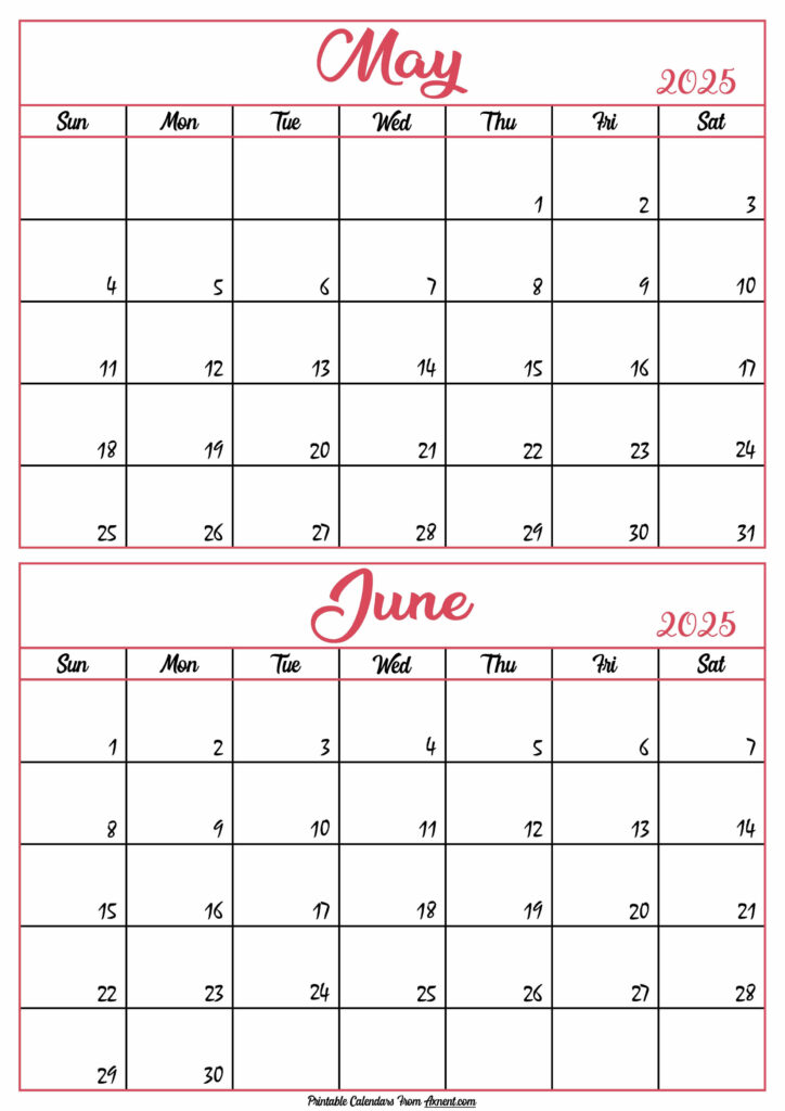 Calendar 2025 May June