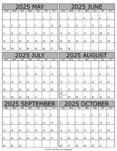 Calendar 2025 May to October