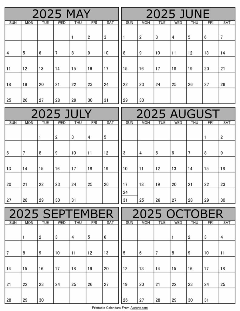 Calendar 2025 May to October