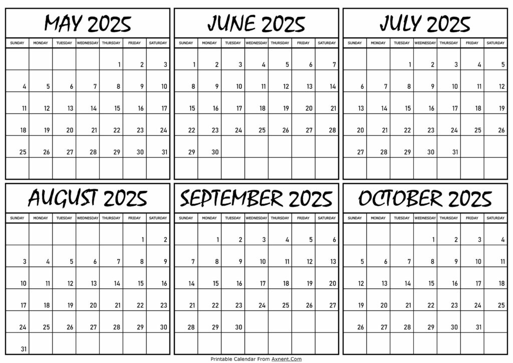 Calendar May to October 2025