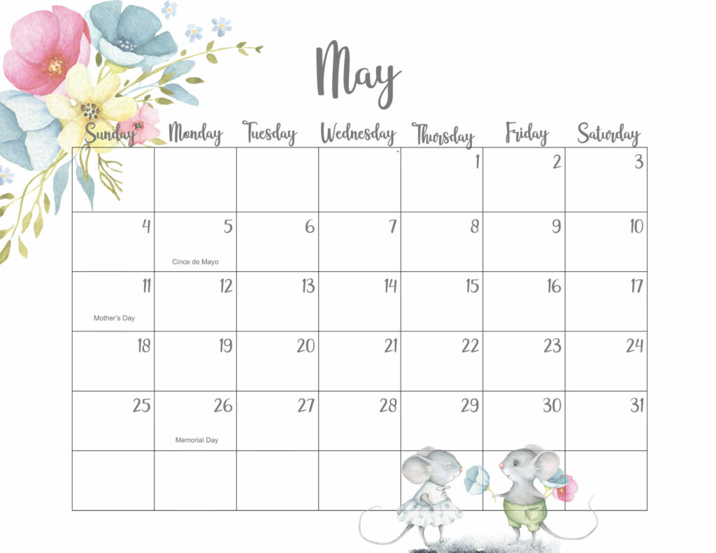 Cute May Calendar 2025