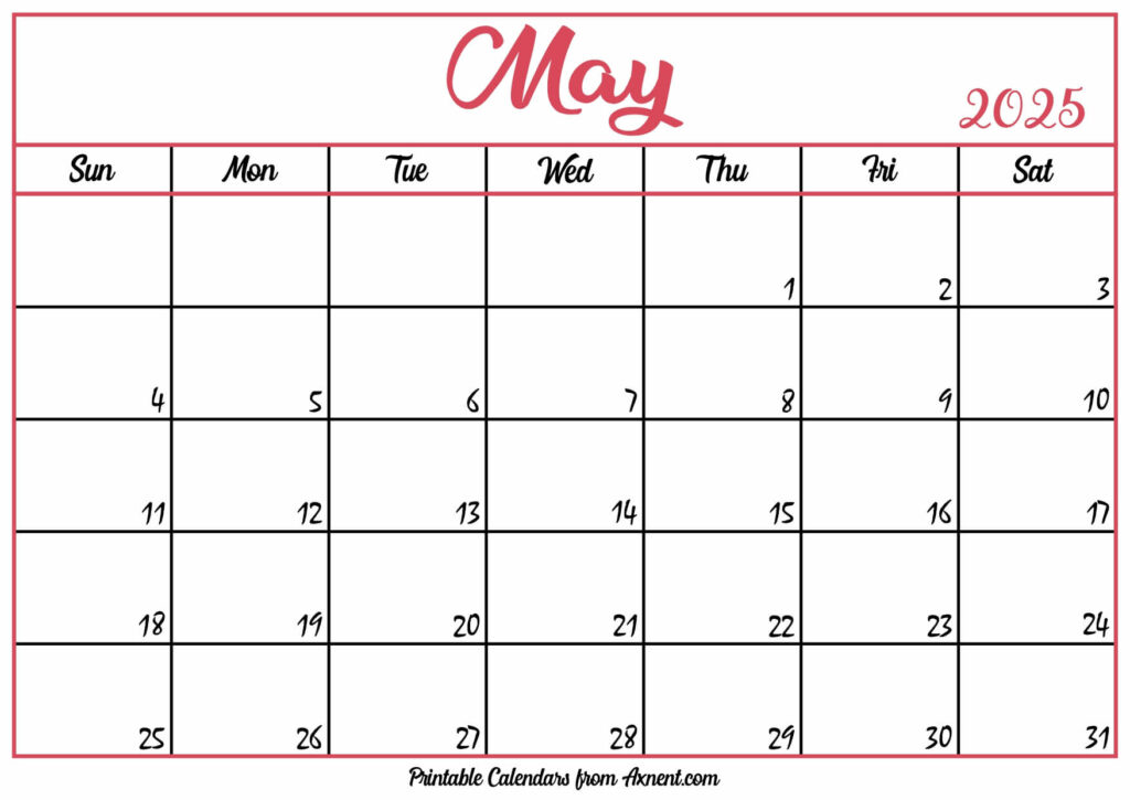 Free May Calendar 2025