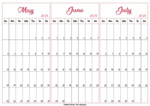 May June July 2025 Calendar