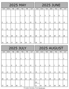 May June July August 2025 Calendar