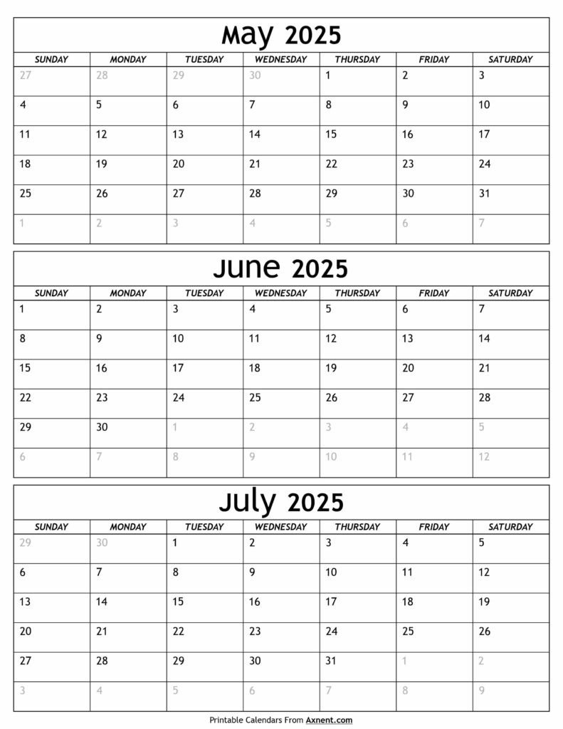 May to July 2025 Calendar