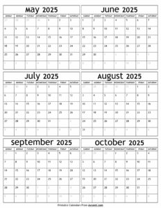 May to October 2025 Calendar