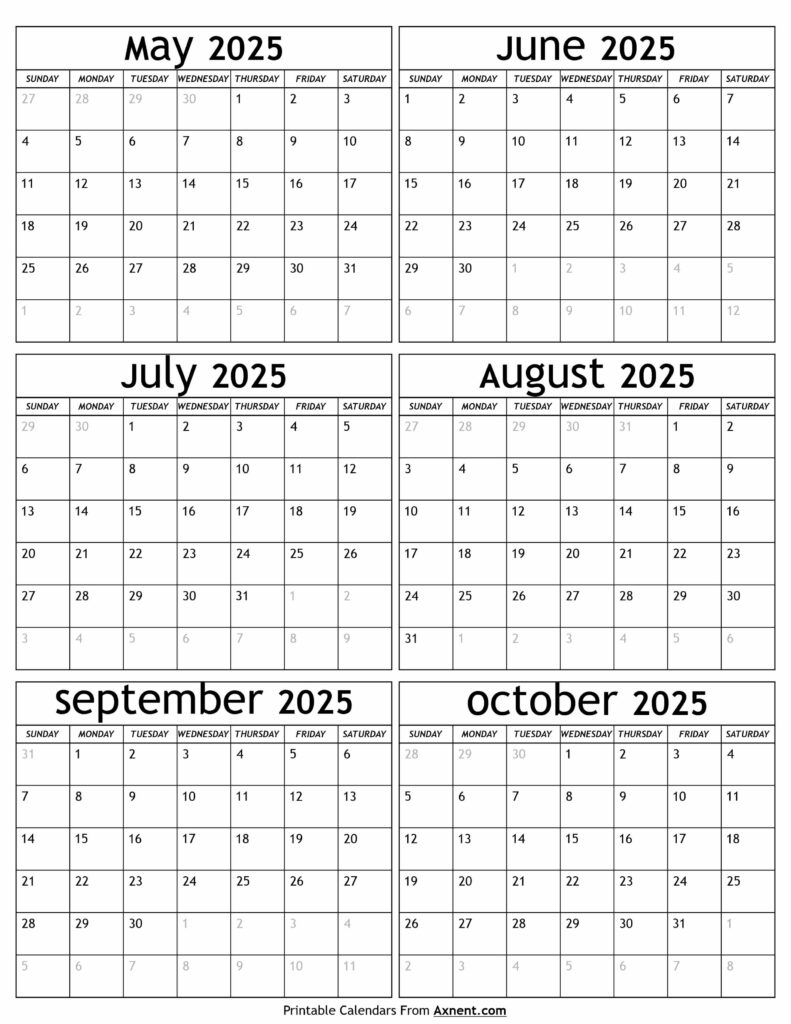 May to October 2025 Calendar