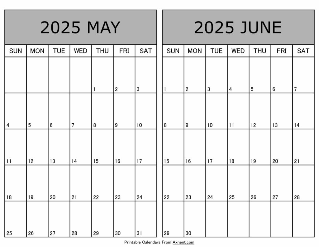 Printable May June 2025 Calendar