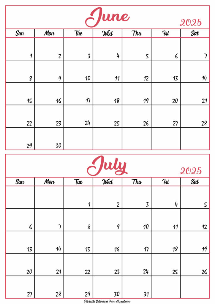 Calendar 2025 June July