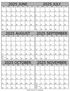 Calendar 2025 June to November