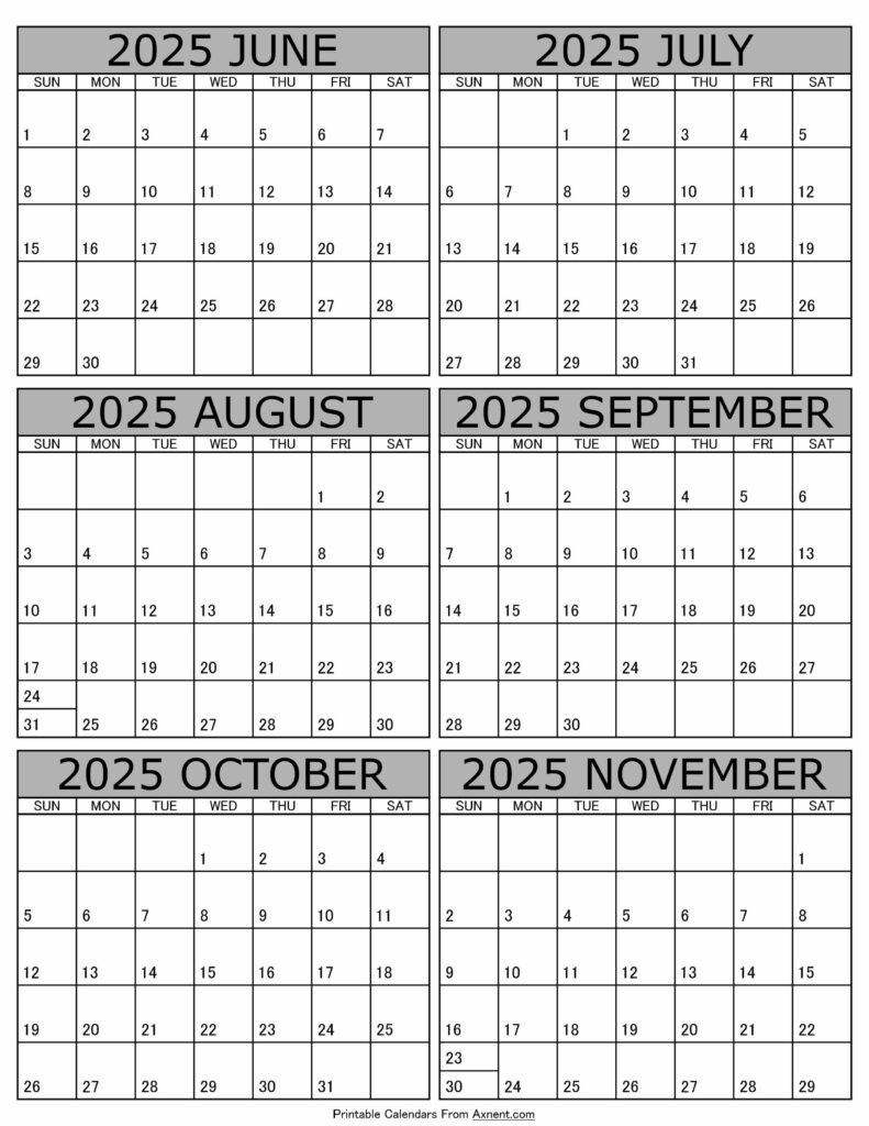 Calendar 2025 June to November