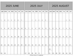 Calendar June July August 2025