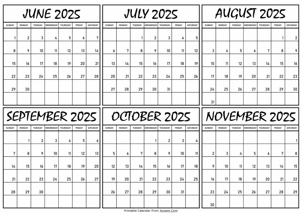 Calendar June to November 2025