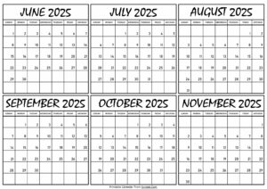 Calendar June to November 2025