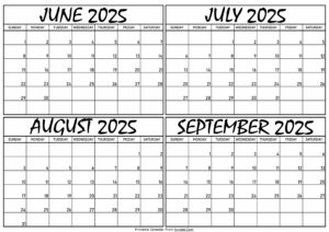 Calendar June to September 2025