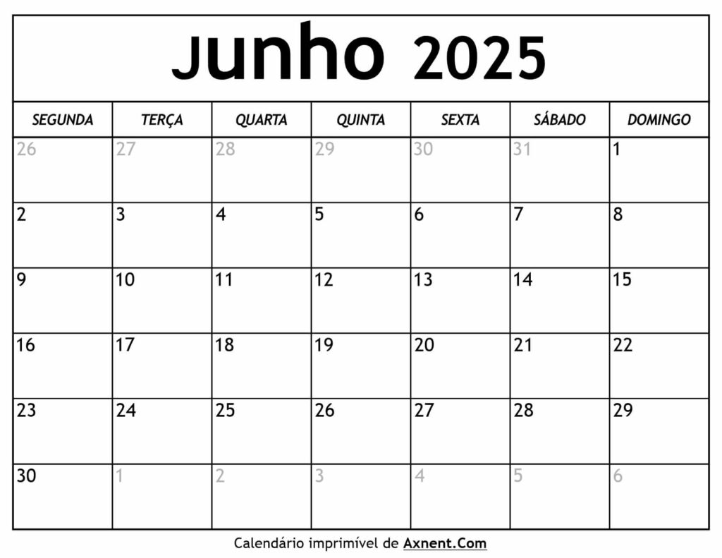 Calendário De Junho De 2025