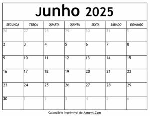 Calendário De Junho De 2025