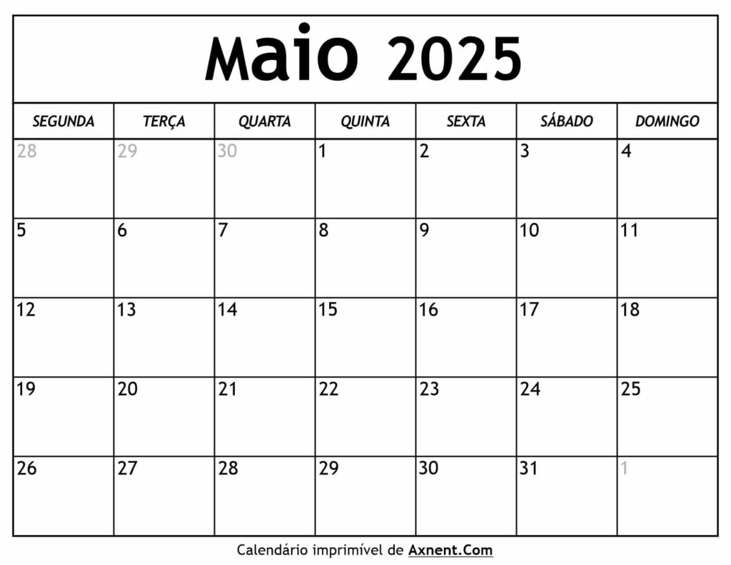 Calendário De Maio De 2025