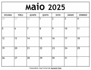 Calendário De Maio De 2025