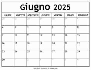 Calendario Giugno 2025