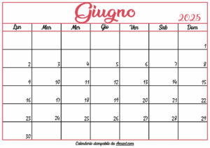 Calendario Giugno 2025 Stampabile