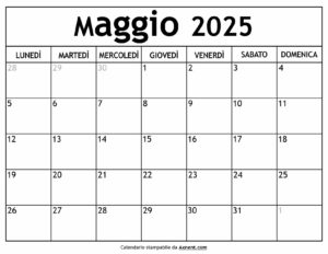 Calendario Maggio 2025