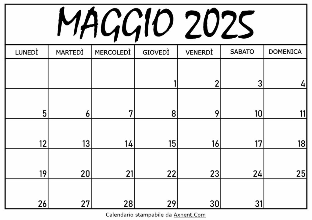 Calendario Maggio 2025 da Stampare