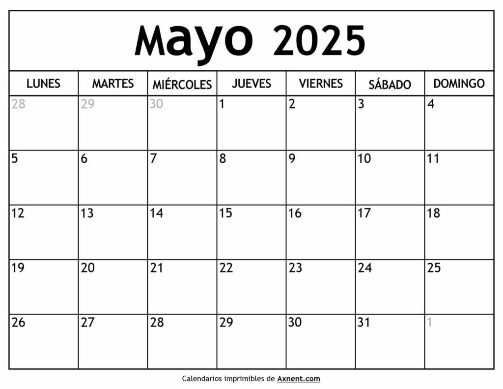 Calendario Mayo 2025