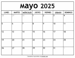 Calendario Mayo 2025