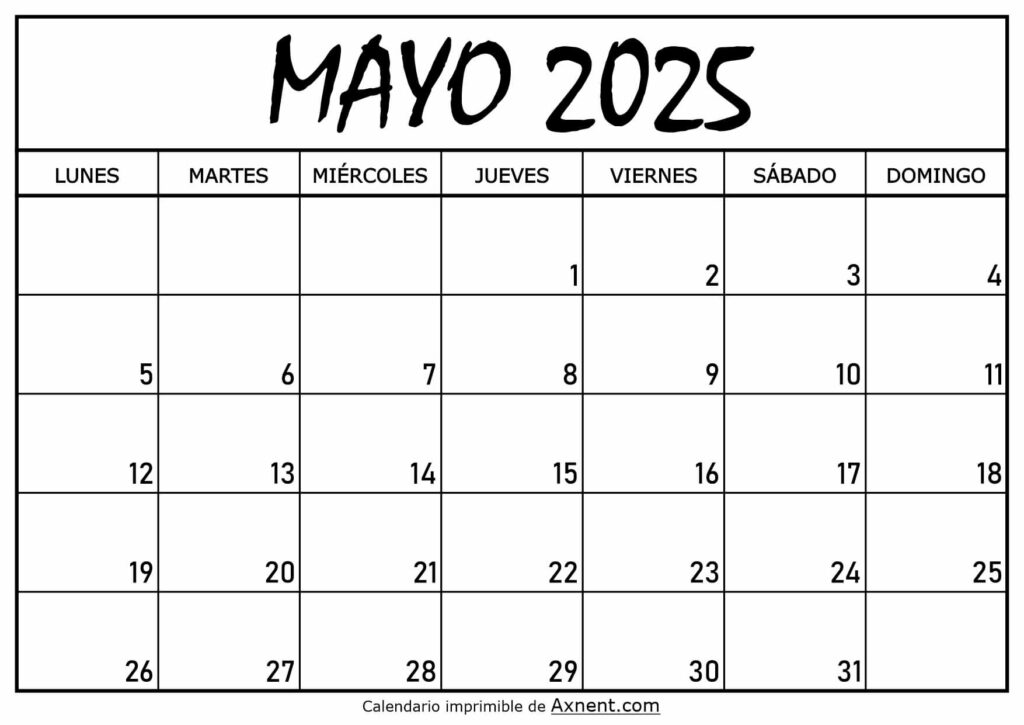 Calendario Mayo 2025 Para Imprimir